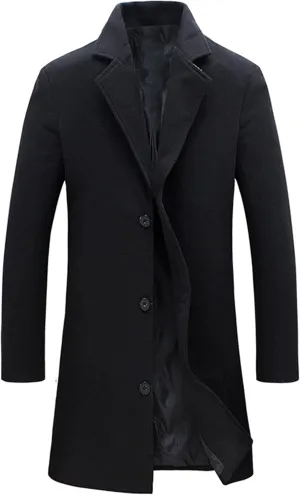 UANEO Mens Wool Blend Trench Coat Notch Lapel Camel Peacoats Winter Overcoat