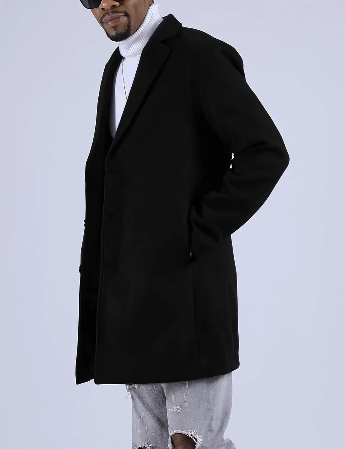UANEO Mens Wool Blend Trench Coat Notch Lapel Camel Peacoats Winter Overcoat