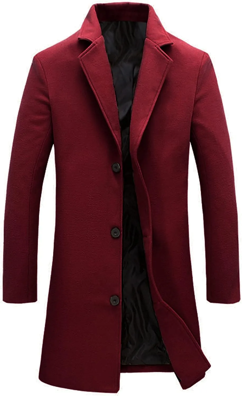 UANEO Mens Wool Blend Trench Coat Notch Lapel Camel Peacoats Winter Overcoat