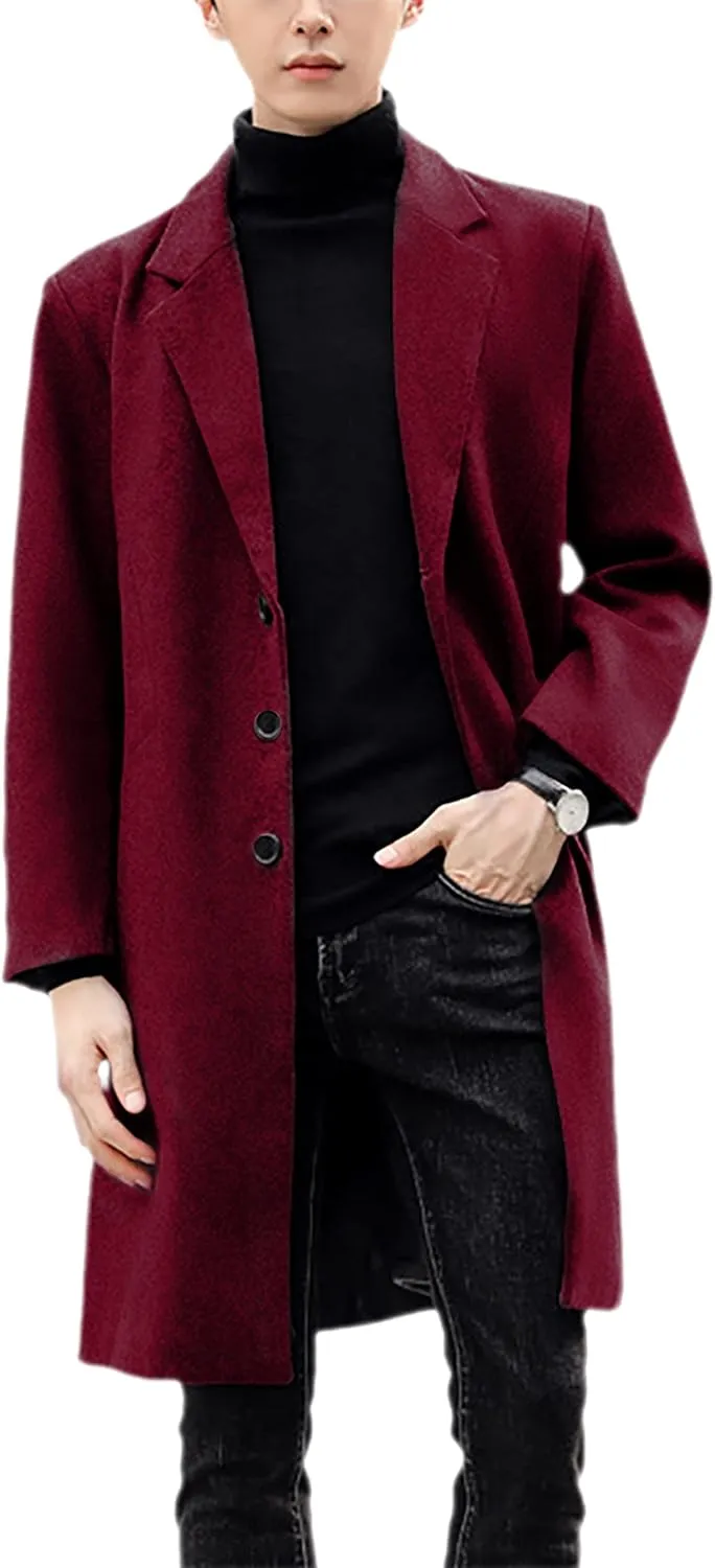 UANEO Mens Wool Blend Trench Coat Notch Lapel Camel Peacoats Winter Overcoat