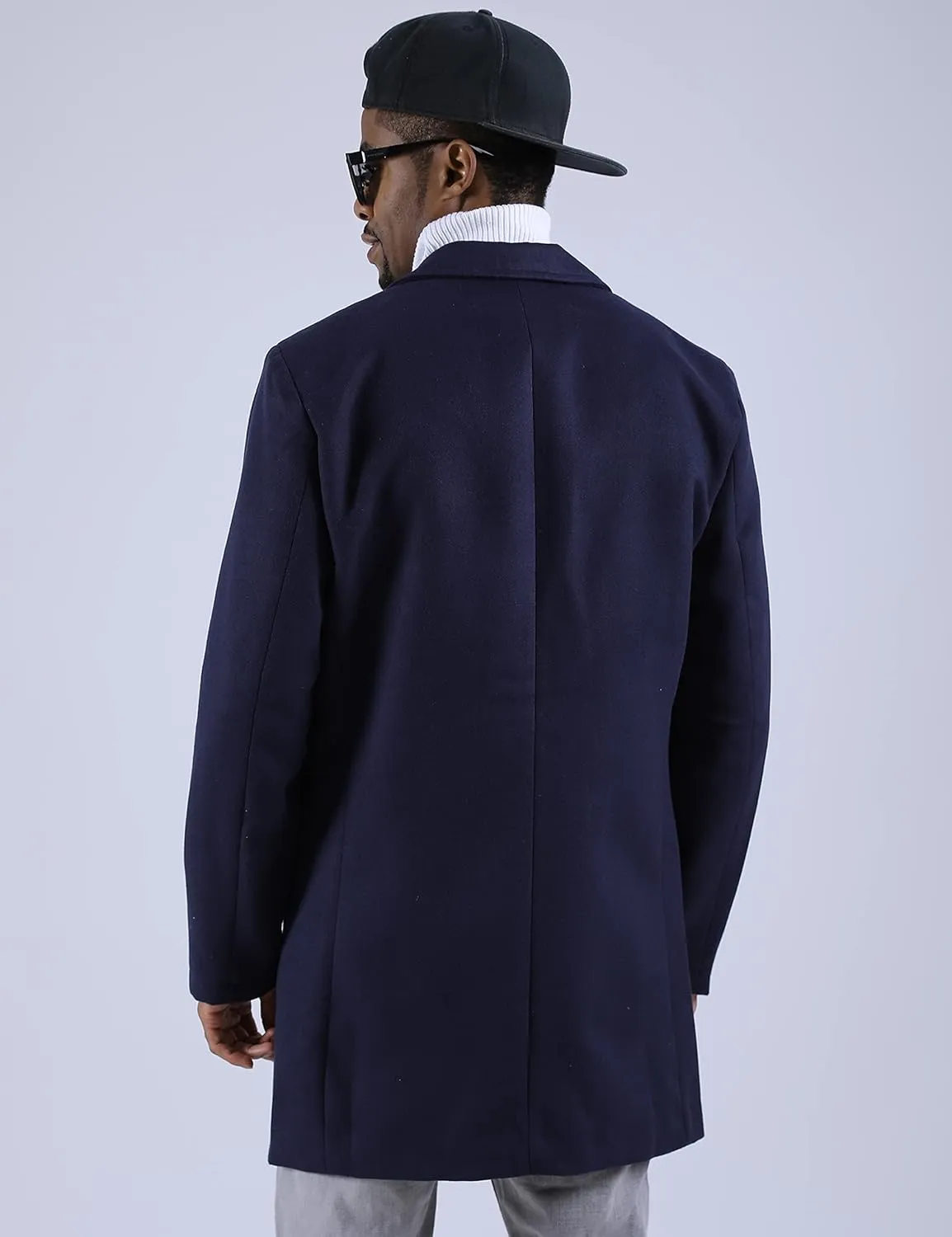 UANEO Mens Wool Blend Trench Coat Notch Lapel Camel Peacoats Winter Overcoat