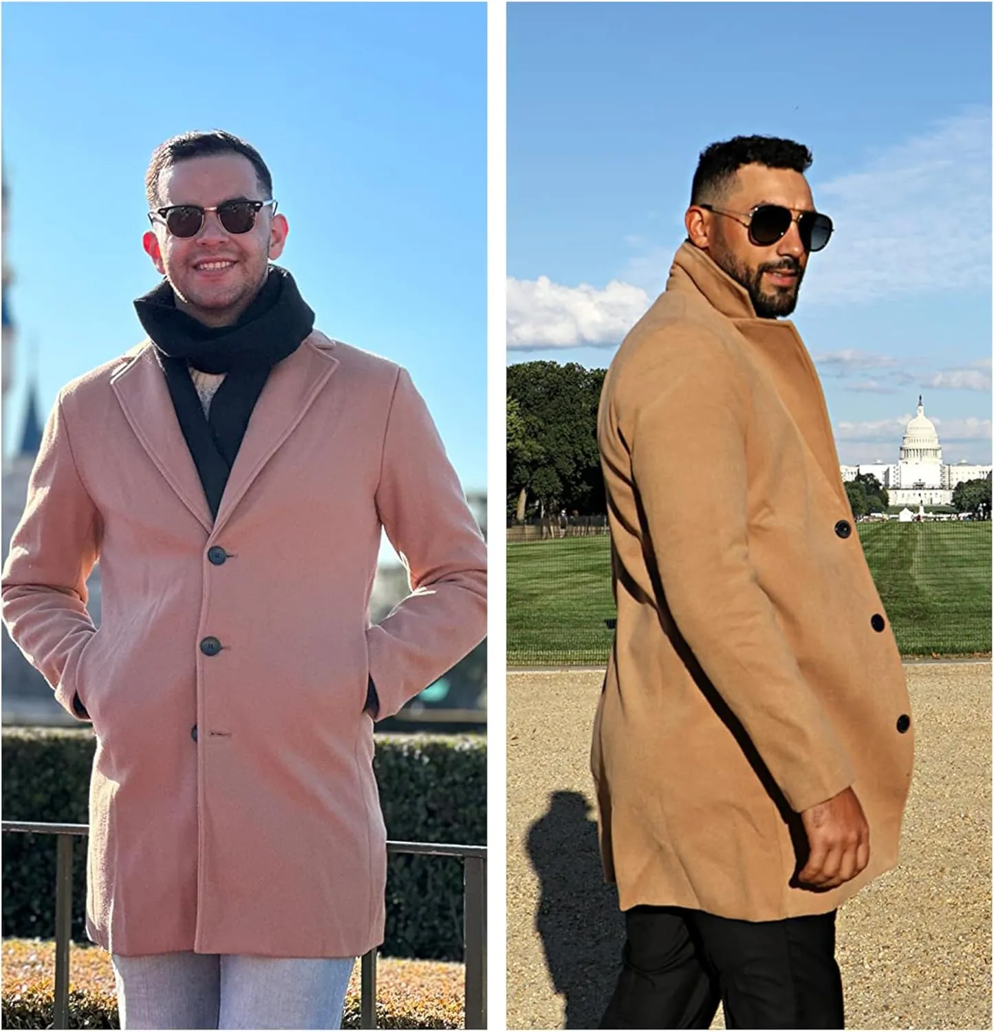 UANEO Mens Wool Blend Trench Coat Notch Lapel Camel Peacoats Winter Overcoat