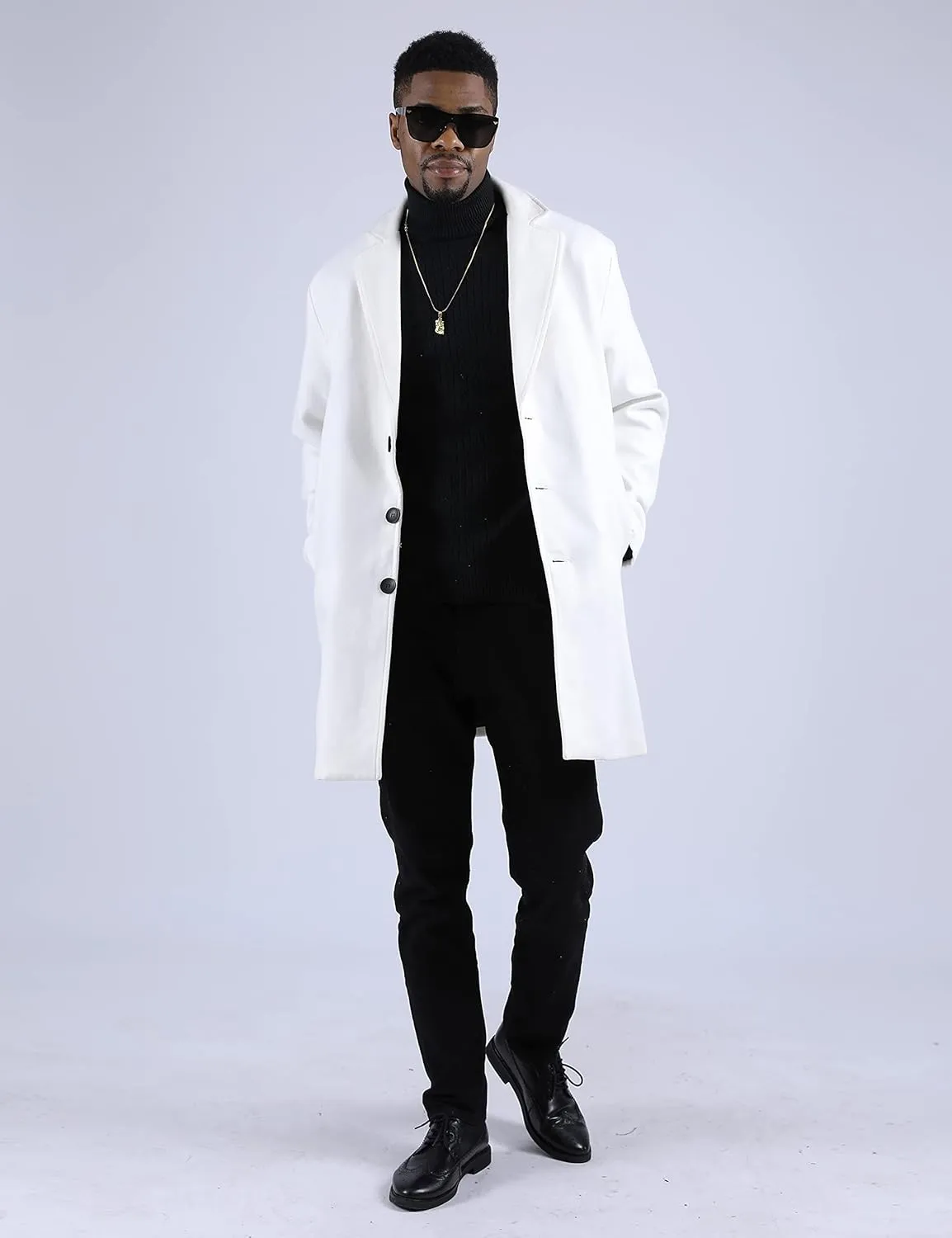 UANEO Mens Wool Blend Trench Coat Notch Lapel Camel Peacoats Winter Overcoat