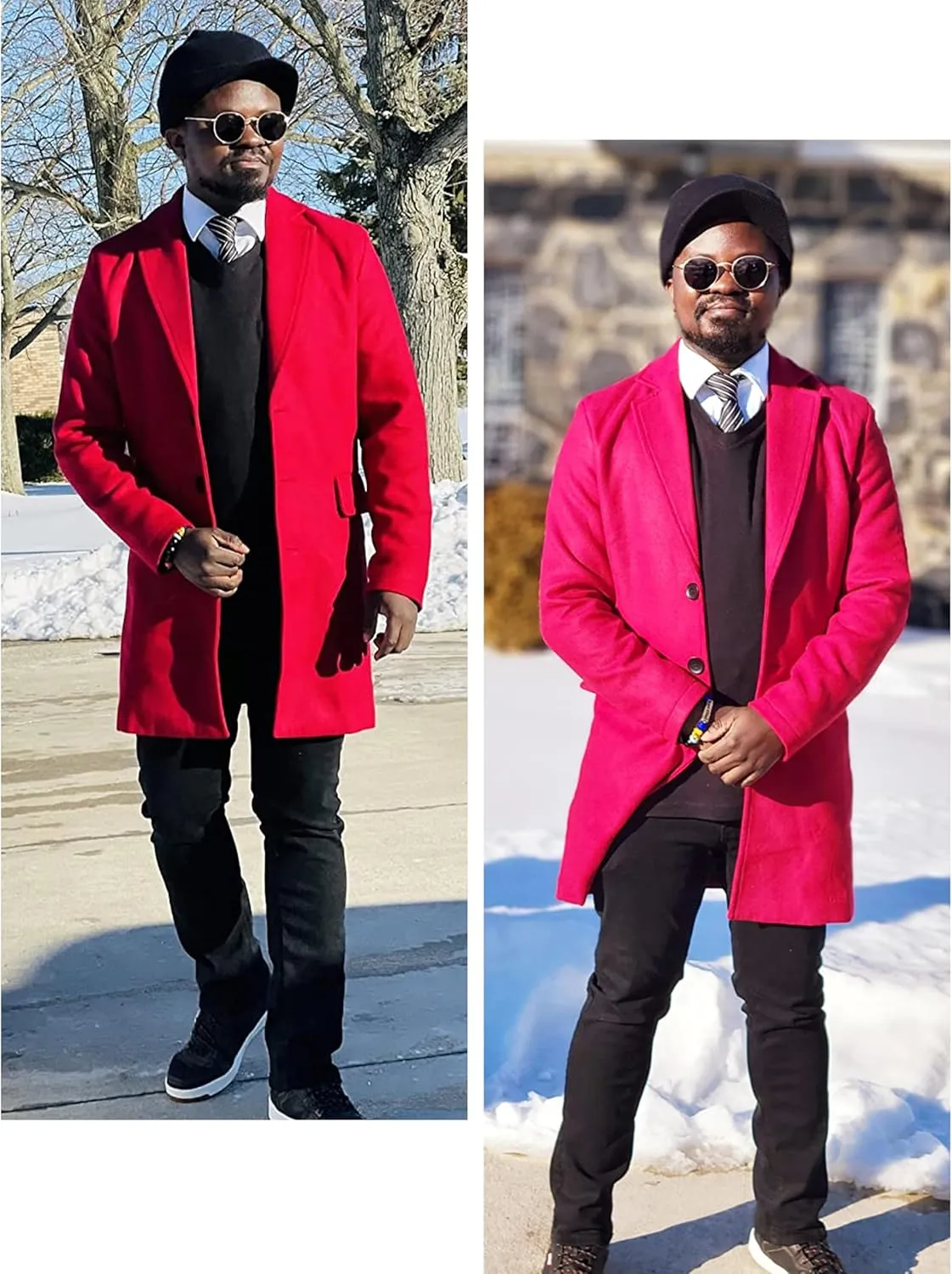 UANEO Mens Wool Blend Trench Coat Notch Lapel Camel Peacoats Winter Overcoat