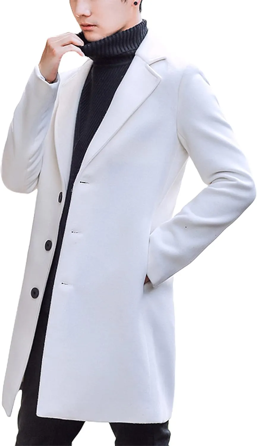 UANEO Mens Wool Blend Trench Coat Notch Lapel Camel Peacoats Winter Overcoat