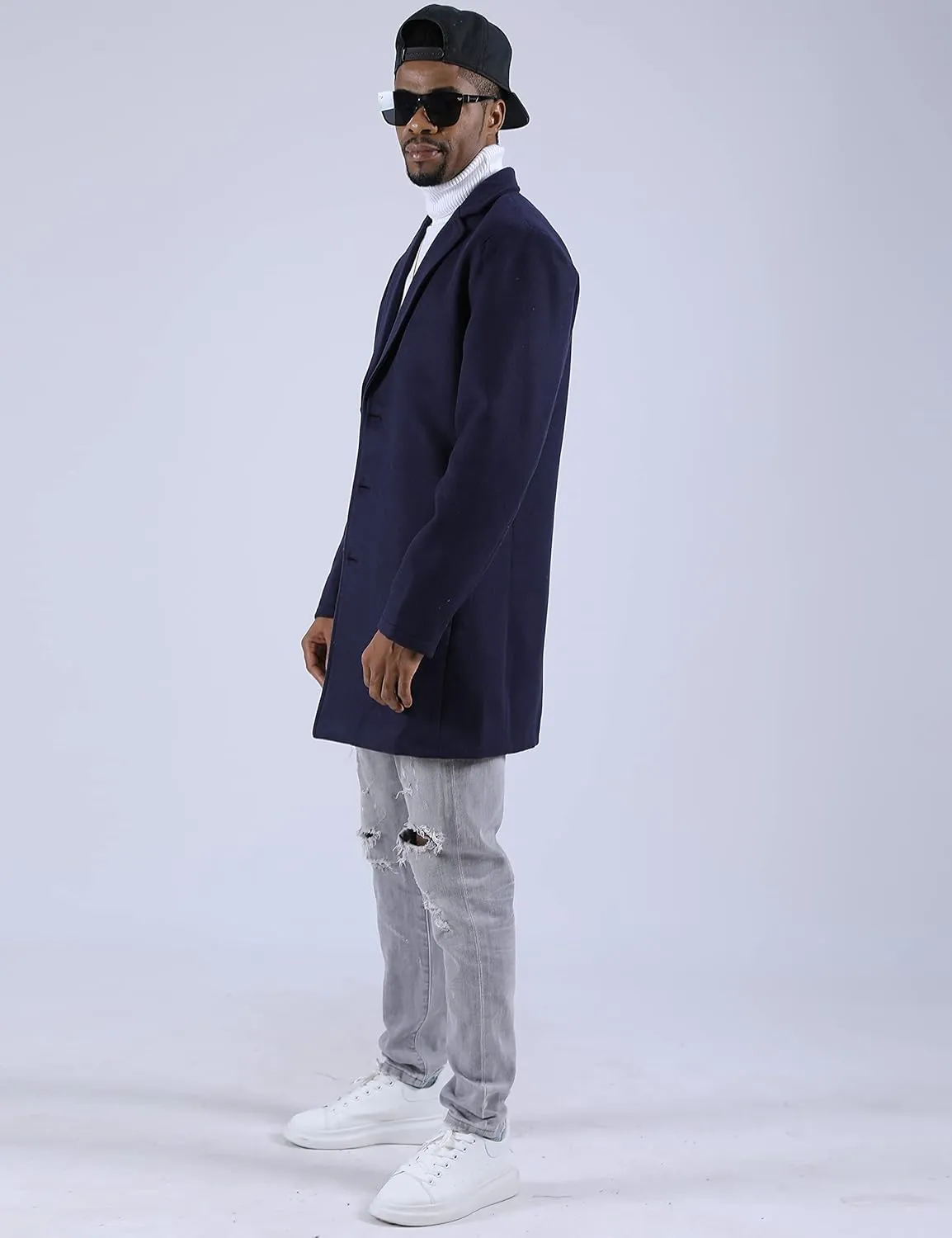UANEO Mens Wool Blend Trench Coat Notch Lapel Camel Peacoats Winter Overcoat
