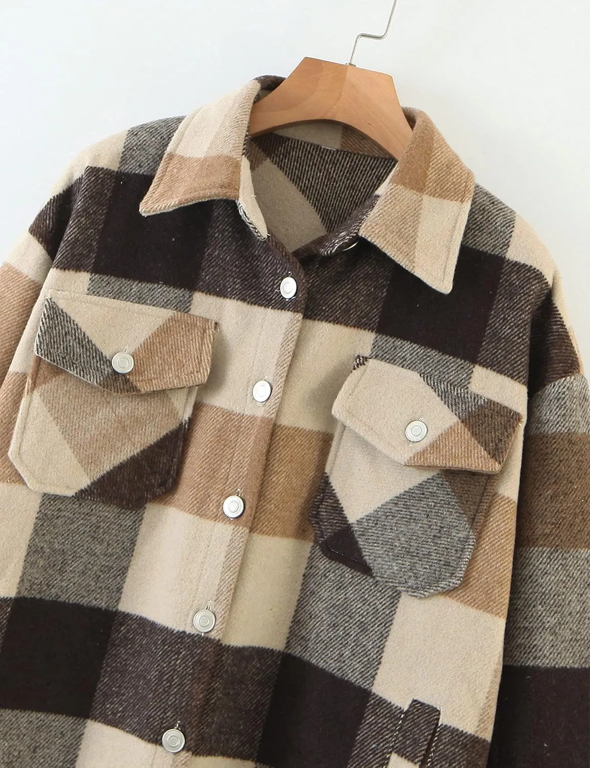 UANEO Womens Plaid Shacket Button Down Wool Blend Fall Flannel Shirt Jacket