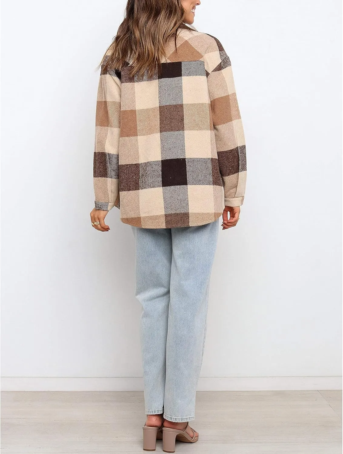 UANEO Womens Plaid Shacket Button Down Wool Blend Fall Flannel Shirt Jacket