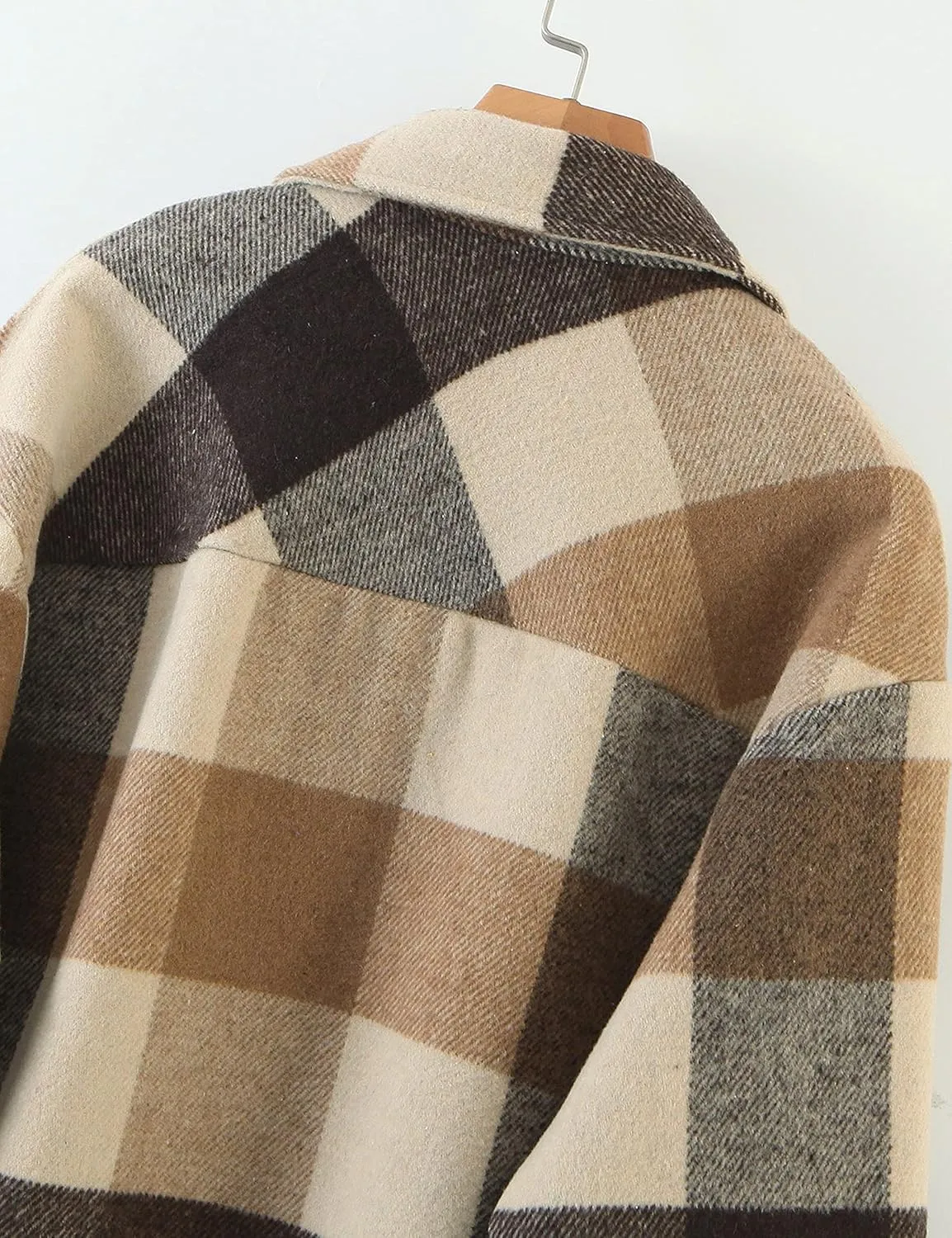 UANEO Womens Plaid Shacket Button Down Wool Blend Fall Flannel Shirt Jacket