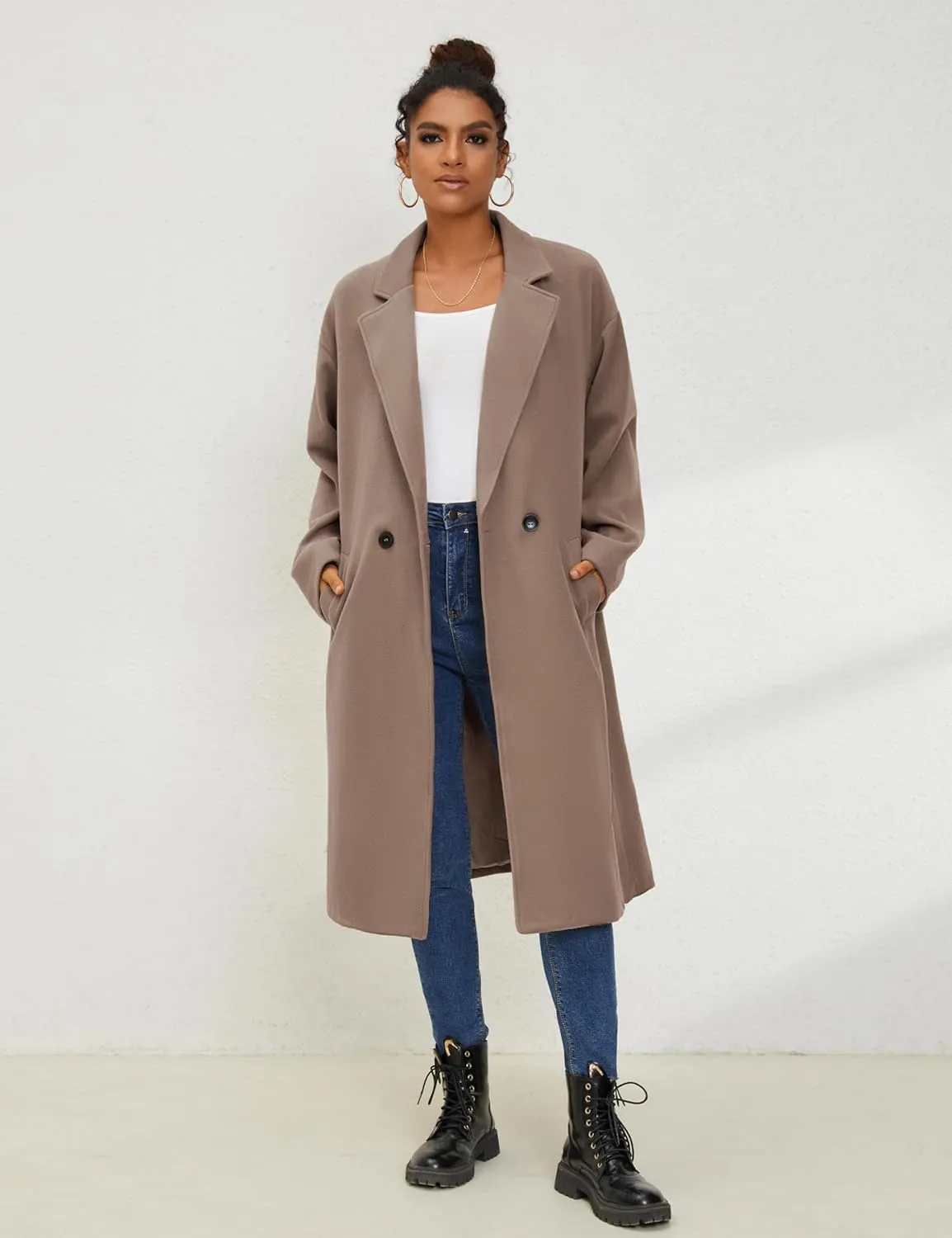 UANEO Women's Wool Blend Coat Oversized Double Breasted Long Trench Overcoat Winter
