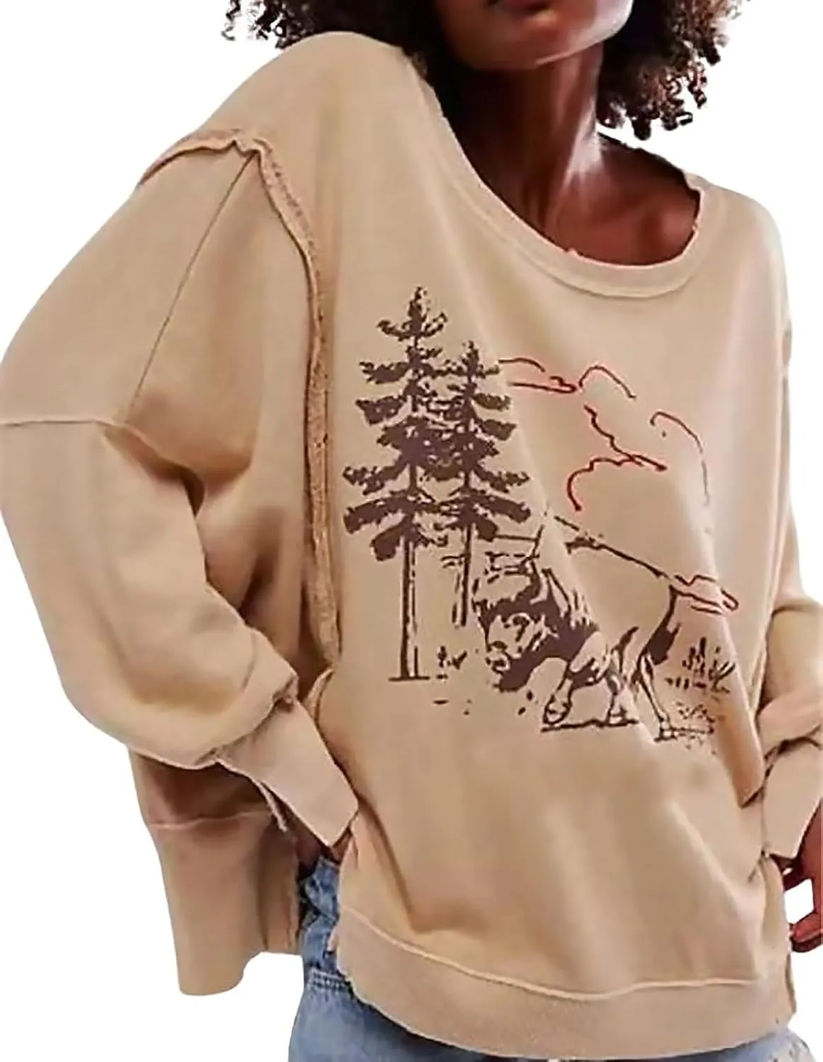 utcoco Oversized Sweatshirt for Women Letter Graphic Crew Neck Long Sleeve Shirts Fashion Hoodies Tops