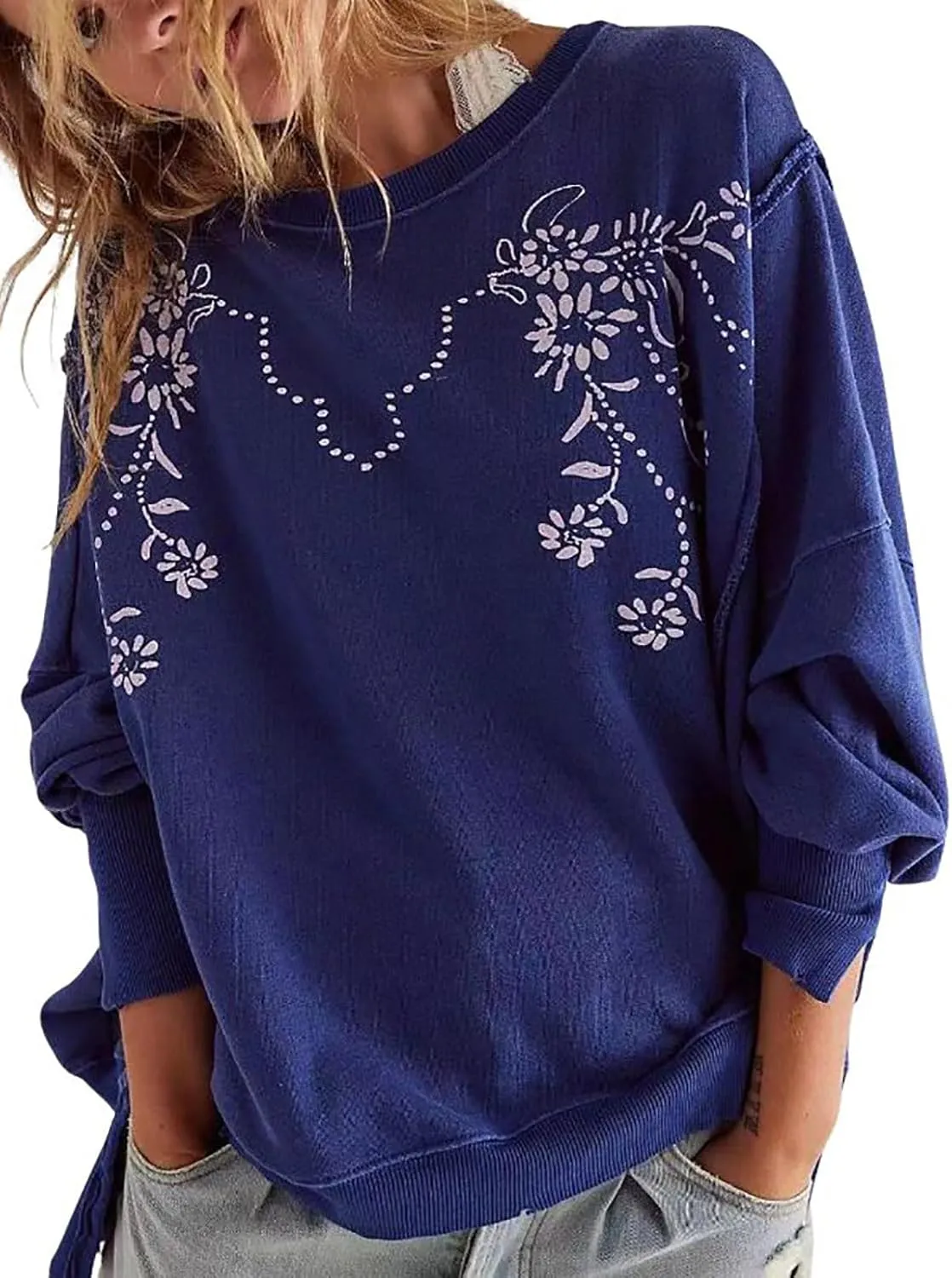 utcoco Oversized Sweatshirt for Women Letter Graphic Crew Neck Long Sleeve Shirts Fashion Hoodies Tops