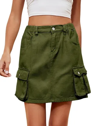 utcoco Women Cargo Mini Jean Skirts 2024 Trendy Multiple Pockets High Waisted Short Denim Skirt