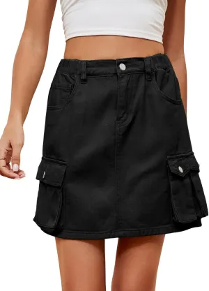 utcoco Women Cargo Mini Jean Skirts 2024 Trendy Multiple Pockets High Waisted Short Denim Skirt