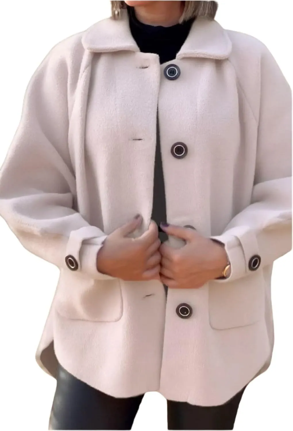 utcoco Women Oversized Casual Wool Coats Lapel Collar Single Breasted Trench Coat Outerwear with Pockets