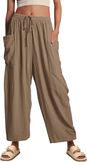 utcoco Womens Baggy Linen Pants Casual Loose Fit Drawstring Wide Leg Harem Pants with Pocket