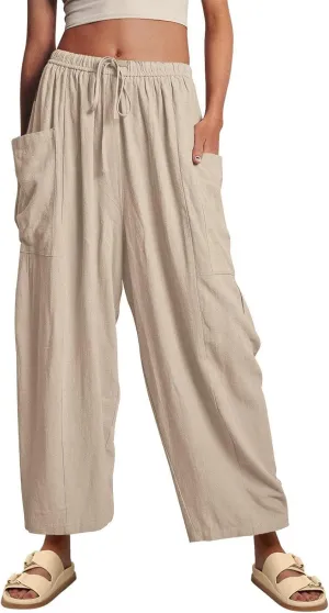 utcoco Womens Baggy Linen Pants Casual Loose Fit Drawstring Wide Leg Harem Pants with Pocket