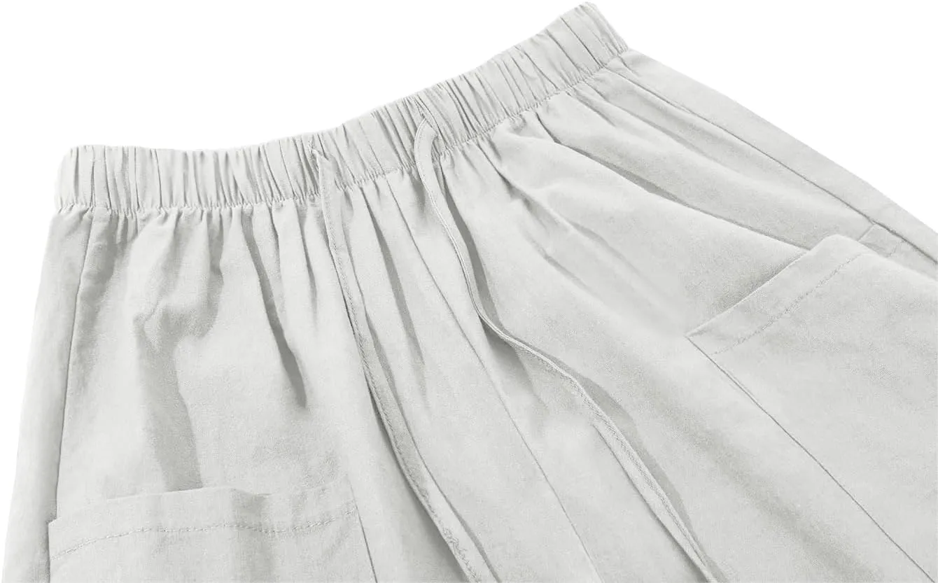 utcoco Women's Cotton Linen Harem Pants High Waist Drawstring Trousers Casual Loose Button Cropped Pants