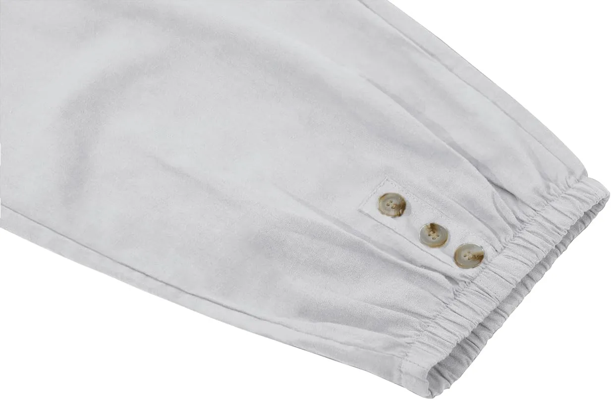 utcoco Women's Cotton Linen Harem Pants High Waist Drawstring Trousers Casual Loose Button Cropped Pants