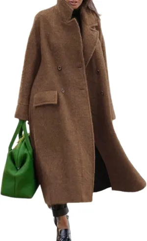 utcoco Women's Long Wool Coats Double Breasted Pea Coat Notched Lapel Trench Coat Overcoat
