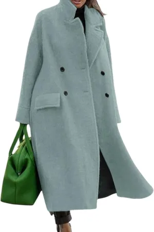 utcoco Women's Long Wool Coats Double Breasted Pea Coat Notched Lapel Trench Coat Overcoat