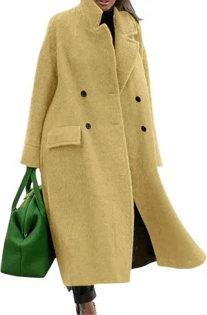 utcoco Women's Long Wool Coats Double Breasted Pea Coat Notched Lapel Trench Coat Overcoat