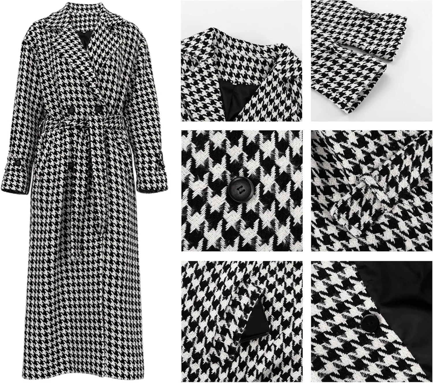utcoco Womens Long Wool Trench Coat Notched Lapel Double Breasted Pea Coat Winter Warm Overcoat with Belt