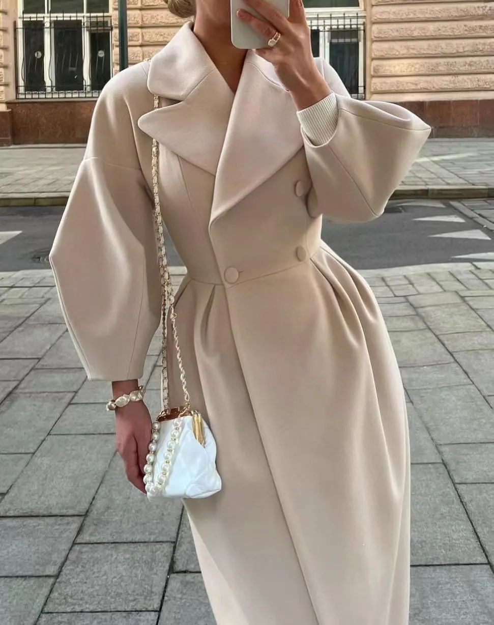 utcoco Womens Notched Lapel Double Breasted Pea Coat Winter Warm Wool Blend Overcoat Long Trench Coat