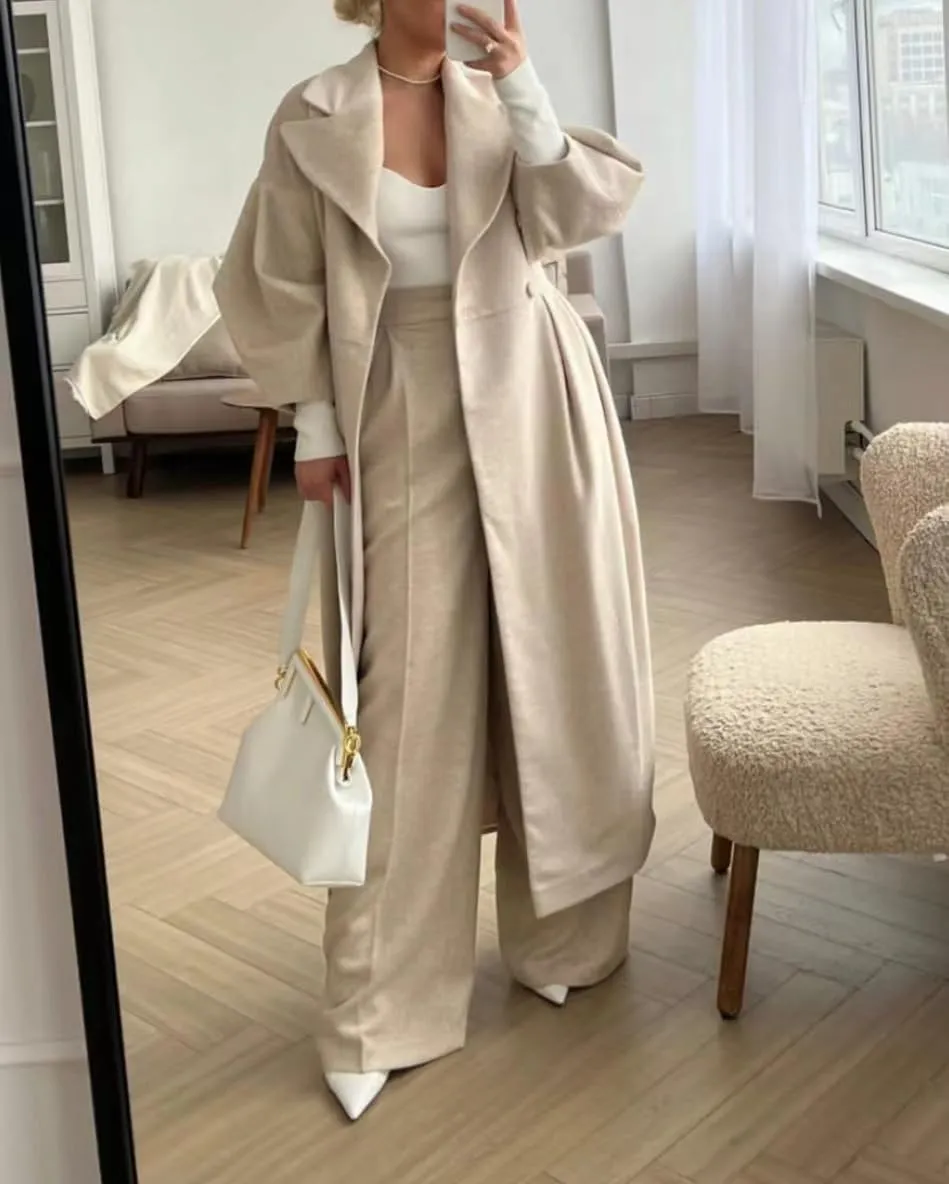 utcoco Womens Notched Lapel Double Breasted Pea Coat Winter Warm Wool Blend Overcoat Long Trench Coat