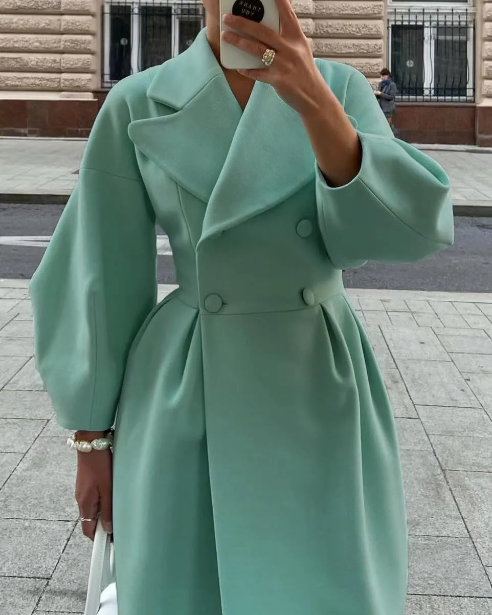 utcoco Womens Notched Lapel Double Breasted Pea Coat Winter Warm Wool Blend Overcoat Long Trench Coat