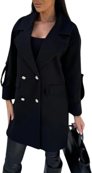 utcoco Womens Wool Blend Pea Coats Notched Lapel Double Breasted Mid Long Trench Overcoat