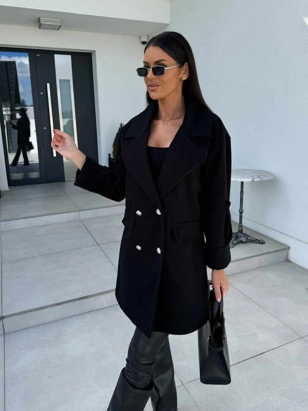 utcoco Womens Wool Blend Pea Coats Notched Lapel Double Breasted Mid Long Trench Overcoat