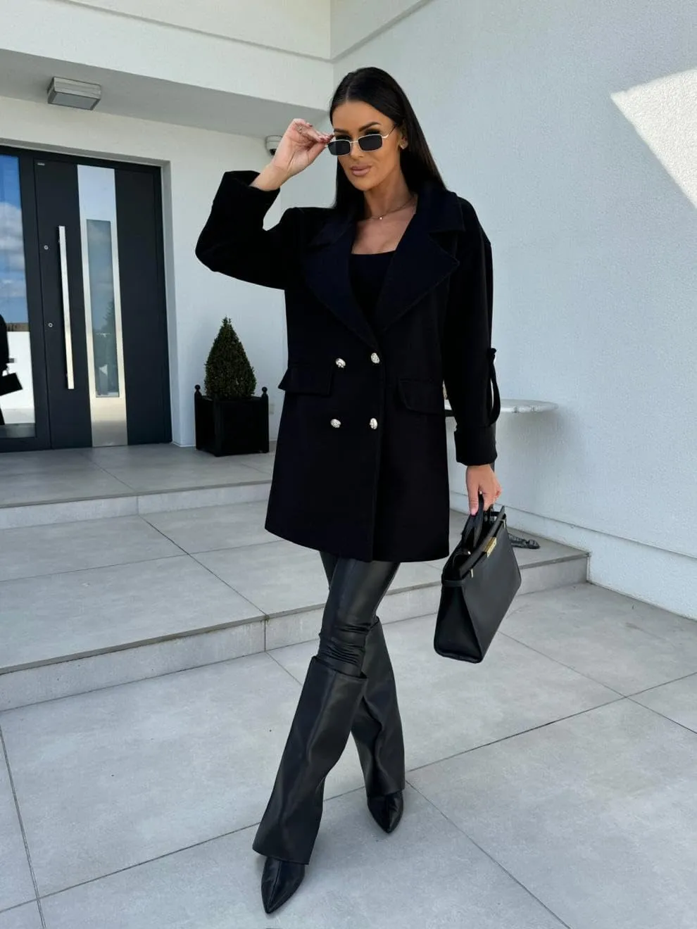 utcoco Womens Wool Blend Pea Coats Notched Lapel Double Breasted Mid Long Trench Overcoat