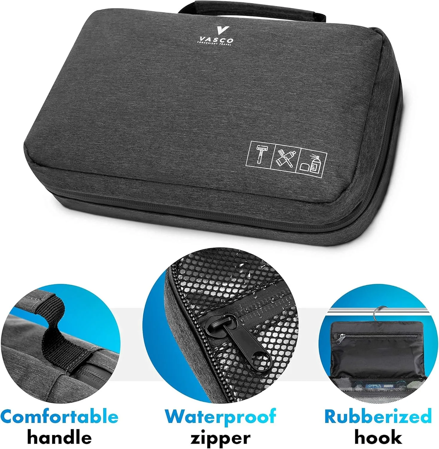 VASCO Hanging Toiletry Bag for Men And Women  Water-Resistant Travel Organizer