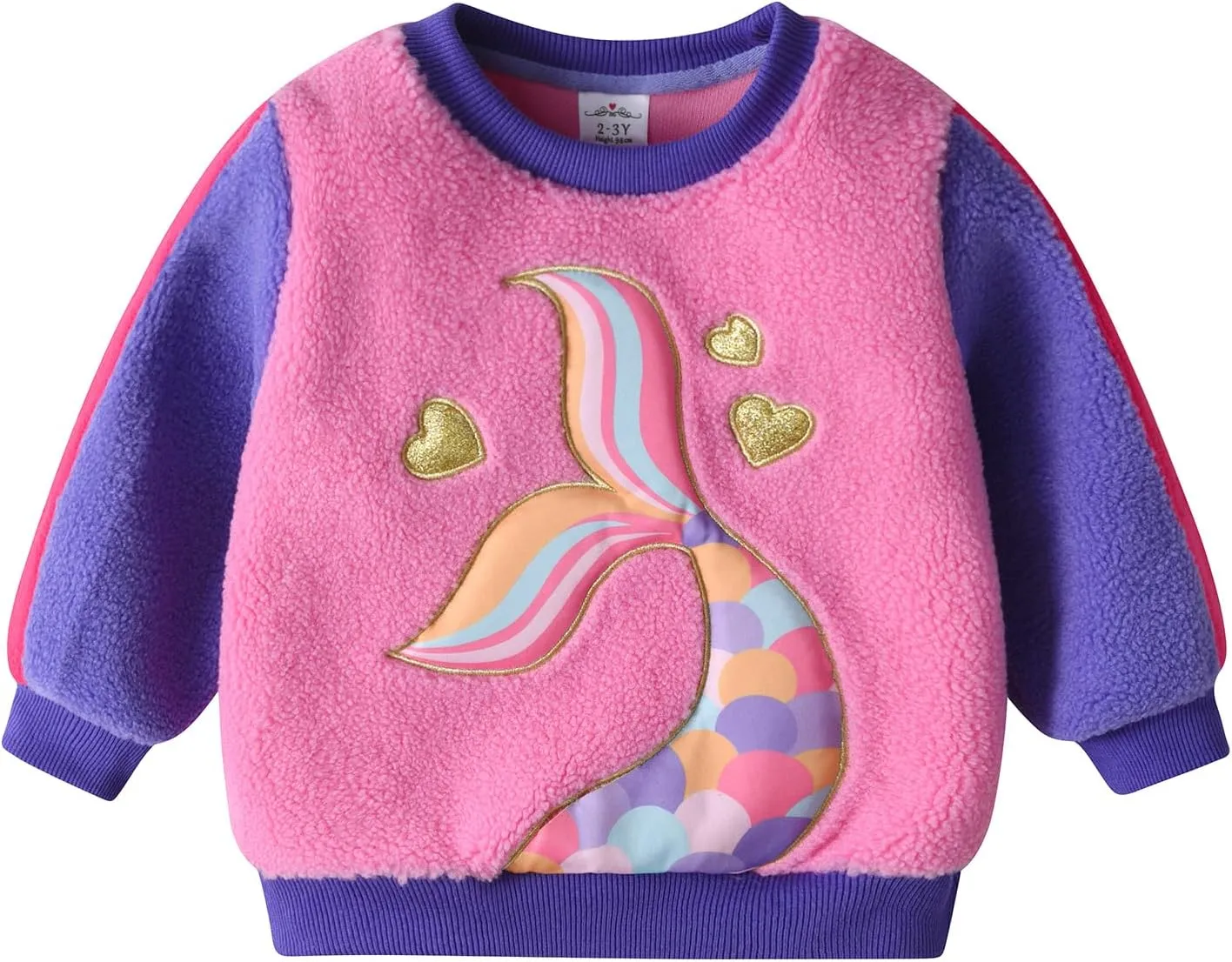 VIKITA Toddler Girls Fuzzy Sherpa Sweatshirt Long Sleeve Fleece Pullover Soft Warm Tops with Sparkle Cute Cartoon