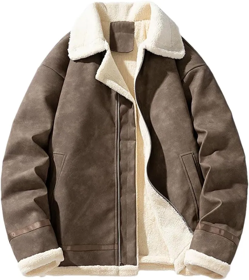 Vintage Thickened Fleece-Lined Jacket Leather Clasp Men's Winter Warm Cotton-Padded Coat Lamb Wool Sweater Jacket