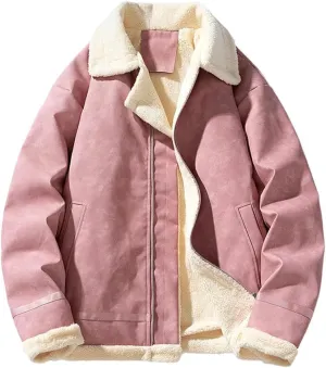Vintage Thickened Fleece-Lined Jacket Leather Clasp Men's Winter Warm Cotton-Padded Coat Lamb Wool Sweater Jacket