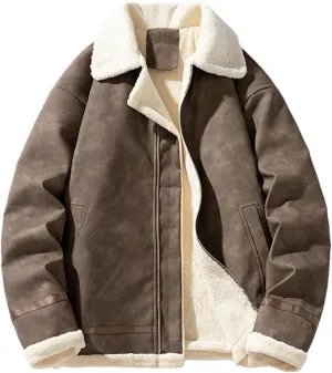 Vintage Thickened Fleece-Lined Jacket Leather Clasp Men's Winter Warm Cotton-Padded Coat Lamb Wool Sweater Jacket