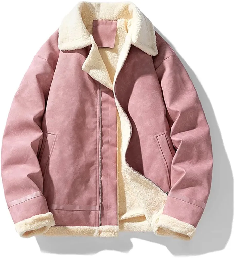 Vintage Thickened Fleece-Lined Jacket Leather Clasp Men's Winter Warm Cotton-Padded Coat Lamb Wool Sweater Jacket