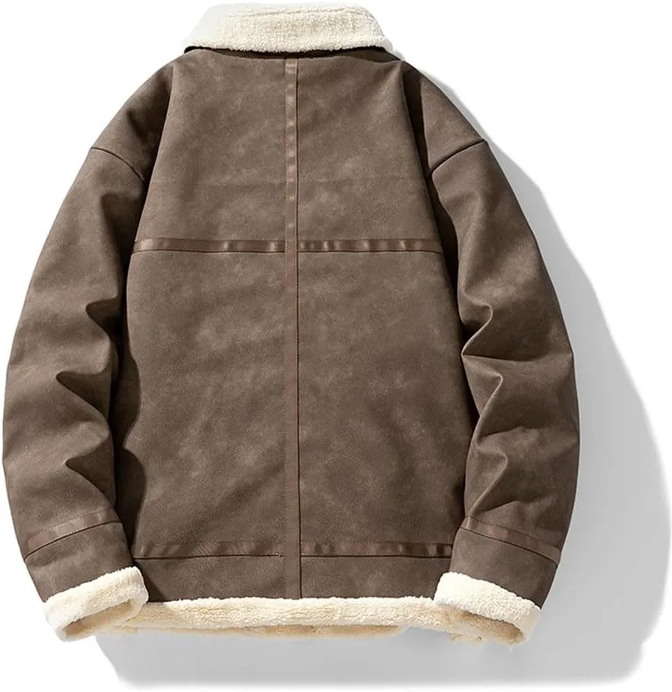 Vintage Thickened Fleece-Lined Jacket Leather Clasp Men's Winter Warm Cotton-Padded Coat Lamb Wool Sweater Jacket