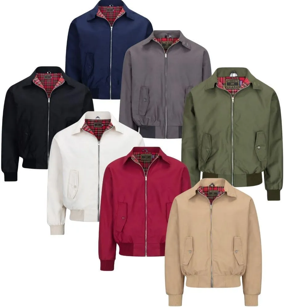 Walker and Hawkes Classic Harrington Jacket for Men - Timeless Water-Resistant Spring Jacket, Premium Cotton, Flannel-Lined