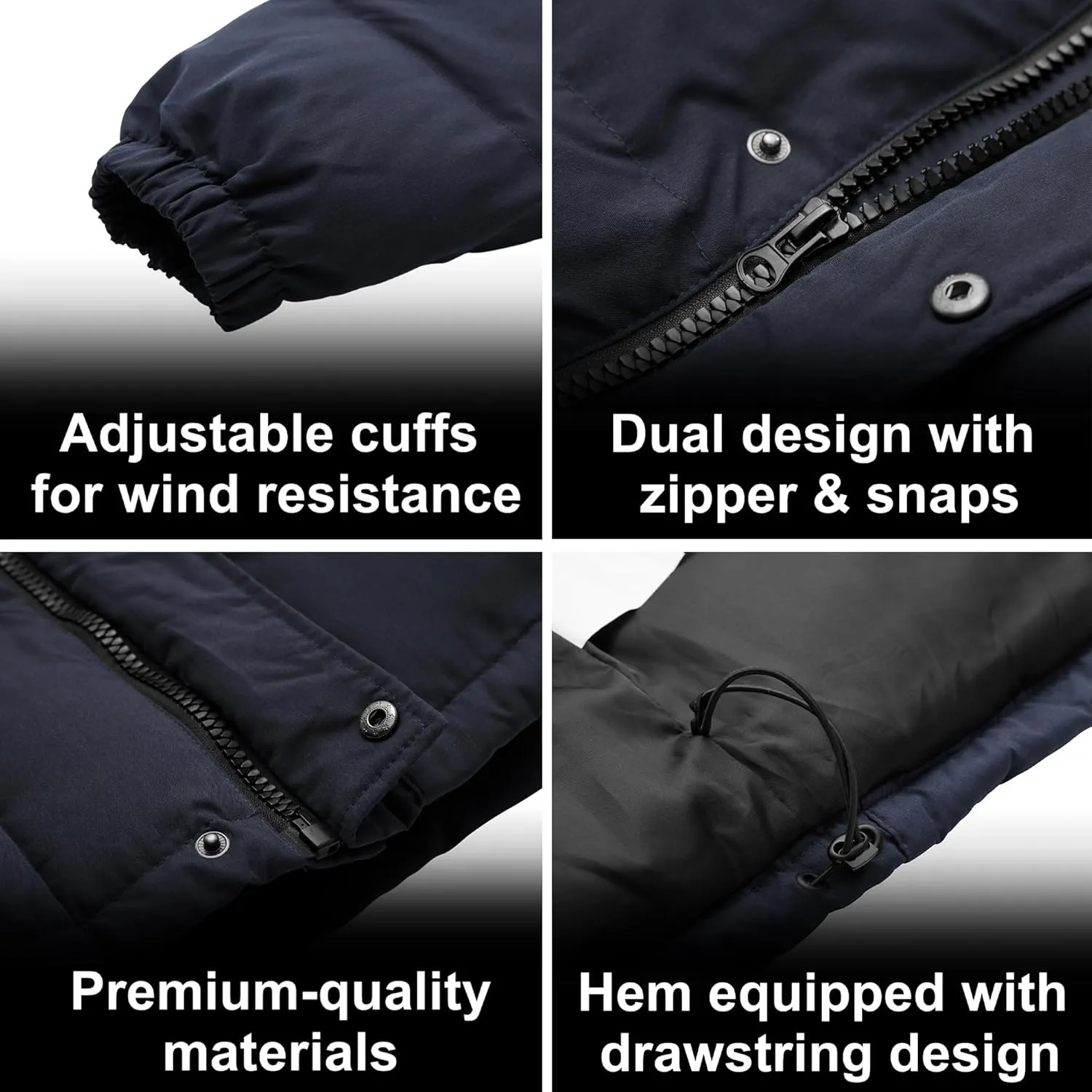 WEEN CHARM Men's Removable Sleeves Winter Coat Puffer Vest Waterproof Parka Jacket Warm Thicken Ski Coat with Removable Hood