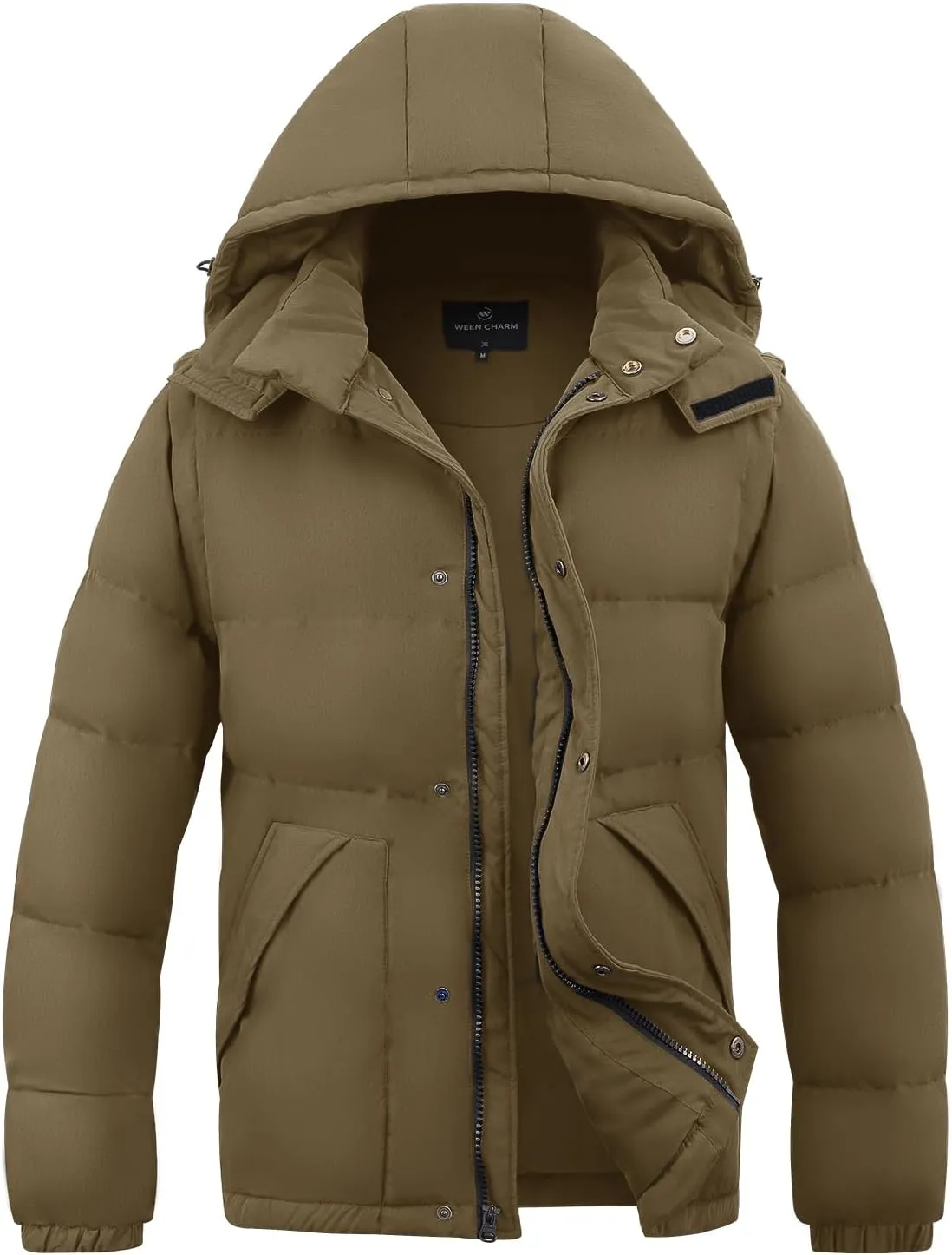 WEEN CHARM Men's Removable Sleeves Winter Coat Puffer Vest Waterproof Parka Jacket Warm Thicken Ski Coat with Removable Hood
