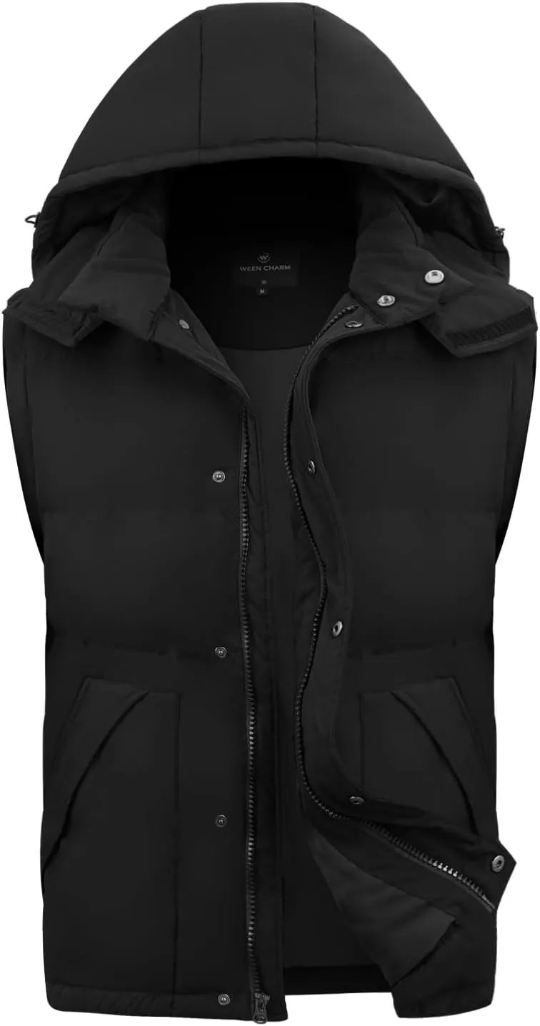 WEEN CHARM Men's Removable Sleeves Winter Coat Puffer Vest Waterproof Parka Jacket Warm Thicken Ski Coat with Removable Hood