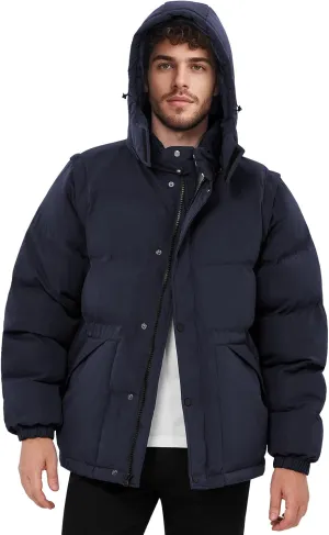 WEEN CHARM Men's Removable Sleeves Winter Coat Puffer Vest Waterproof Parka Jacket Warm Thicken Ski Coat with Removable Hood
