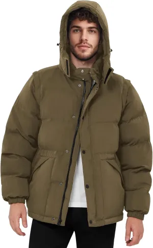 WEEN CHARM Men's Removable Sleeves Winter Coat Puffer Vest Waterproof Parka Jacket Warm Thicken Ski Coat with Removable Hood