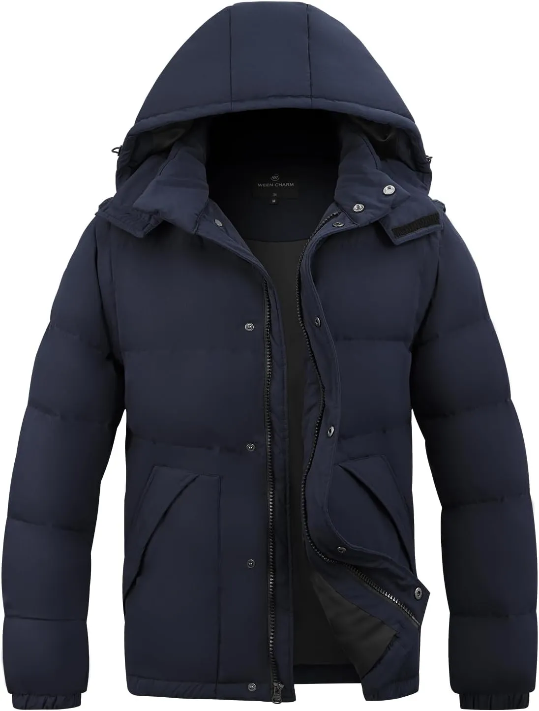 WEEN CHARM Men's Removable Sleeves Winter Coat Puffer Vest Waterproof Parka Jacket Warm Thicken Ski Coat with Removable Hood