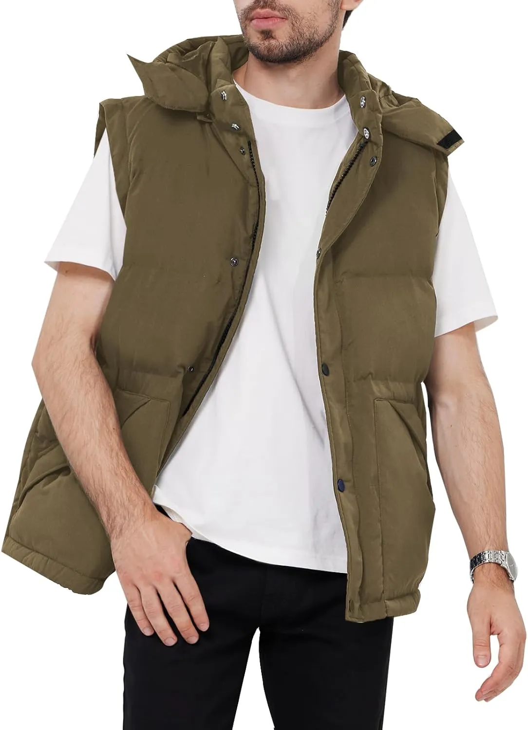 WEEN CHARM Men's Removable Sleeves Winter Coat Puffer Vest Waterproof Parka Jacket Warm Thicken Ski Coat with Removable Hood