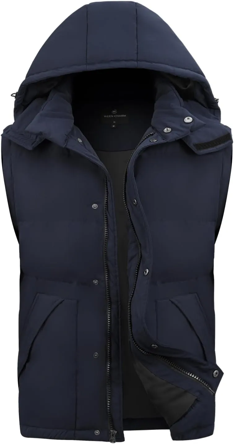 WEEN CHARM Men's Removable Sleeves Winter Coat Puffer Vest Waterproof Parka Jacket Warm Thicken Ski Coat with Removable Hood