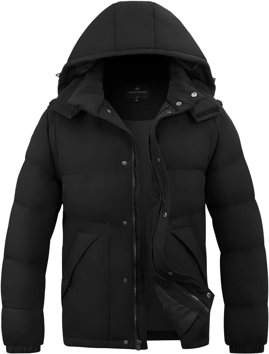 WEEN CHARM Men's Removable Sleeves Winter Coat Puffer Vest Waterproof Parka Jacket Warm Thicken Ski Coat with Removable Hood